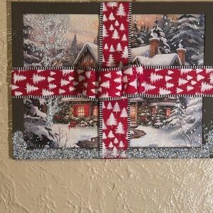 Festive Holiday Wall Art with Red Ribbon